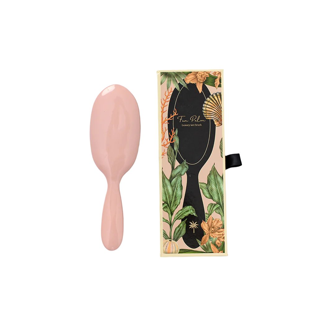 Fan Palm Hairbrush, Medium – Beach Rose Wet Brush, Pink with Glitter