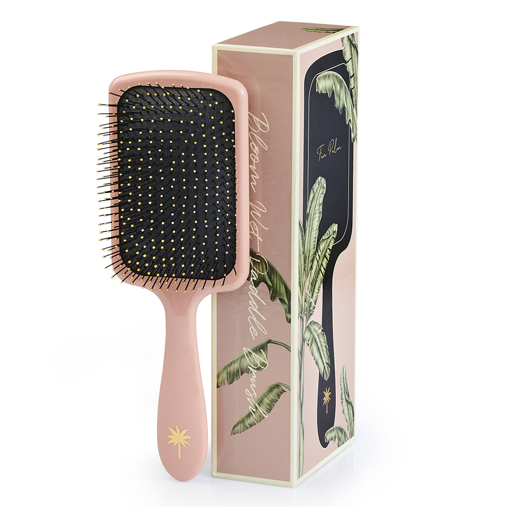 Fan Palm Hairbrush, Bloom Paddle Wet Brush – Large Rose with Glitter
