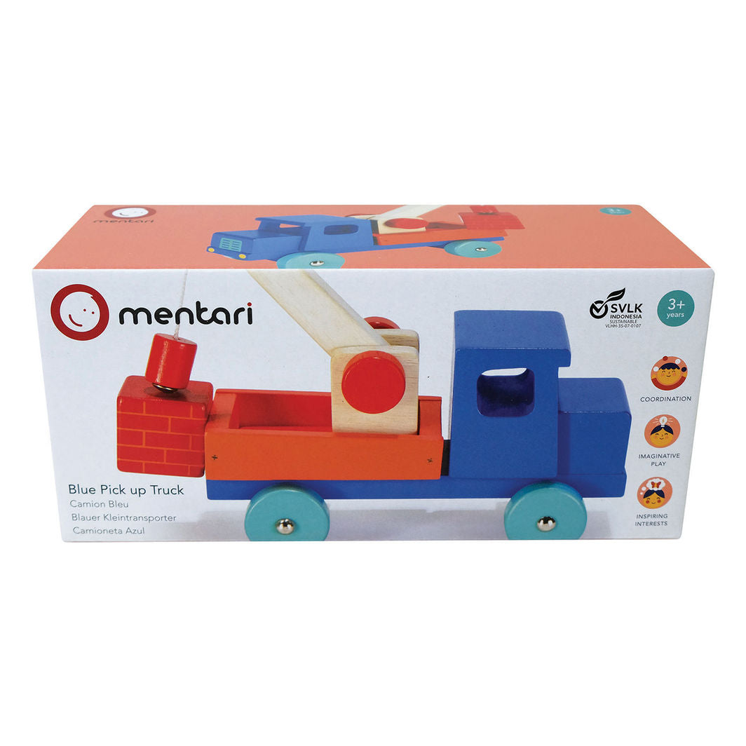 Mentari Wooden Toy Vehicle, Blue Crane Truck
