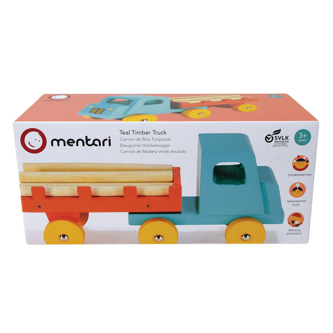 Mentari Wooden Toy Truck, Turquoise Timber Transport