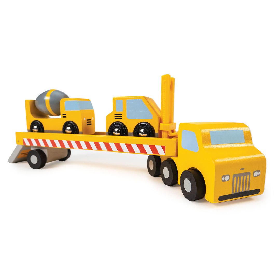 Mentari Wooden Toy Truck – Flatbed with Work Vehicles