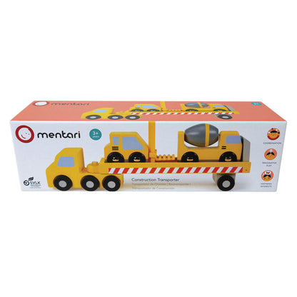 Mentari Wooden Toy Truck – Flatbed with Work Vehicles