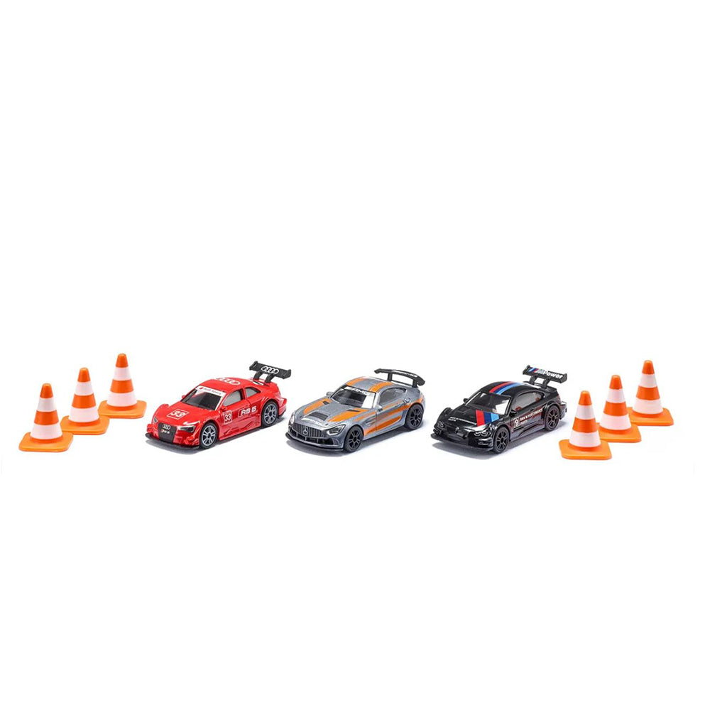 Siku Toy Cars Gift Set with 3 Race Cars and Cones