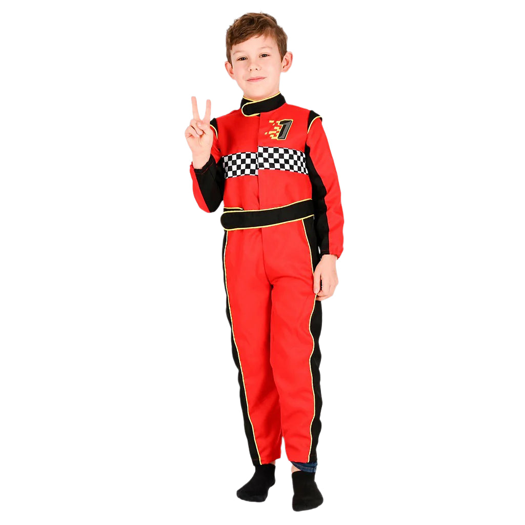 Den goda Fen Costume, Race Car Driver – available in sizes 2-4 years, 4-6 years, and 6-8 years