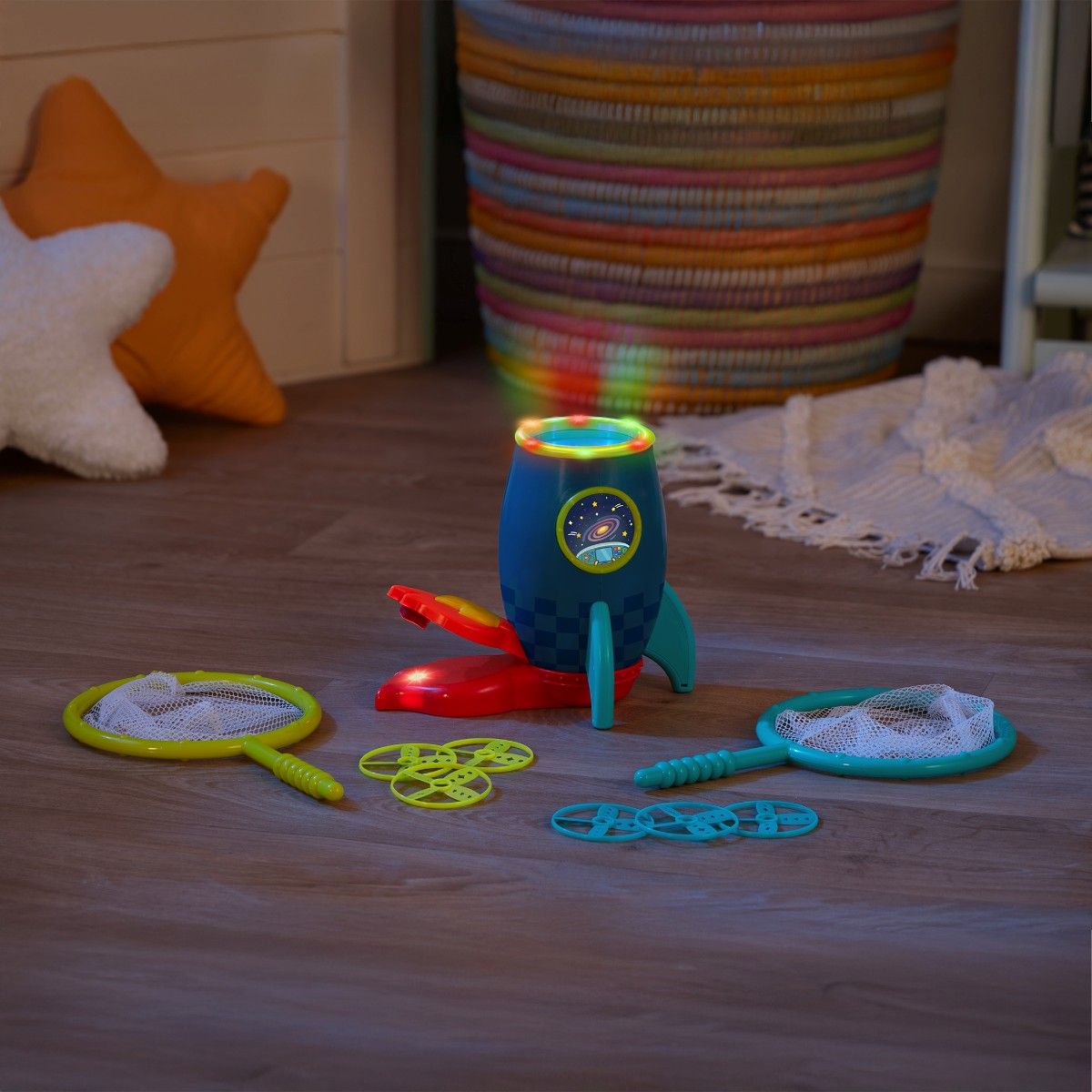 B Toys Rocket with Launcher, Catch Discs, and Racket