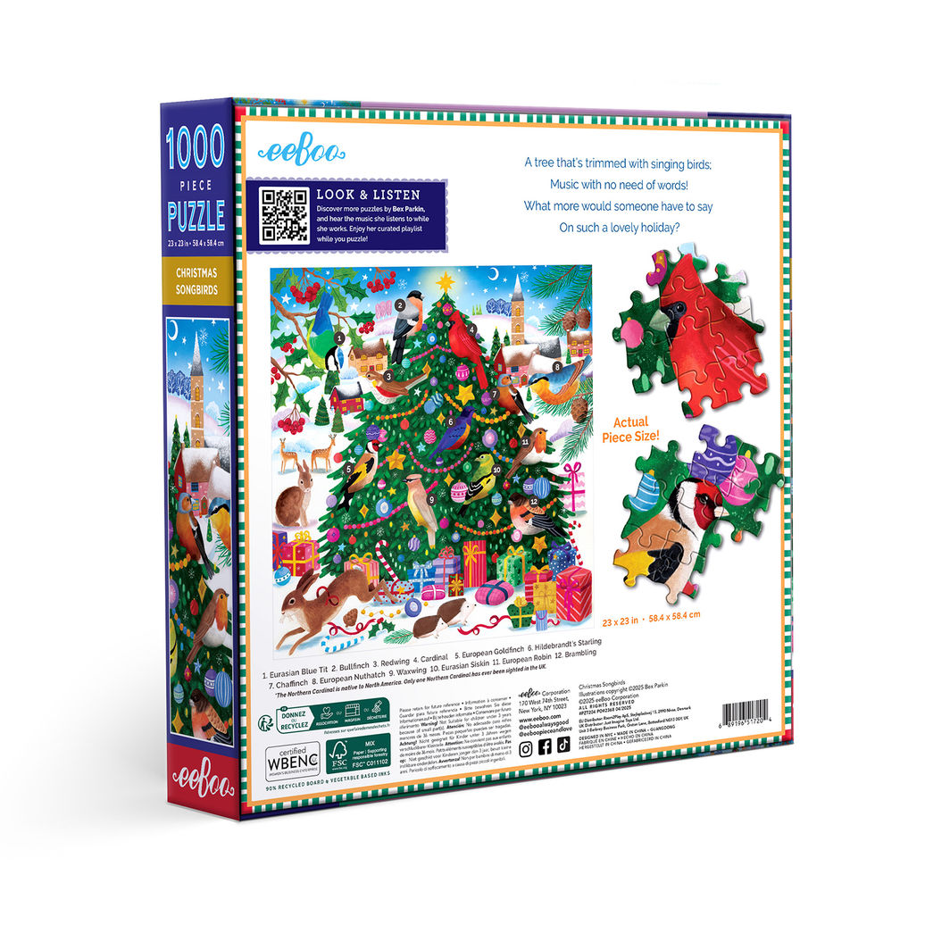 eeBoo Puzzle 1000 Pieces, Christmas Songbirds