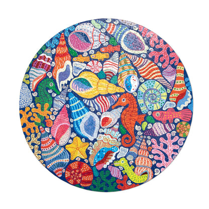 eeBoo Round Puzzle 500 Pieces, Seahorses Shells &amp; Coral