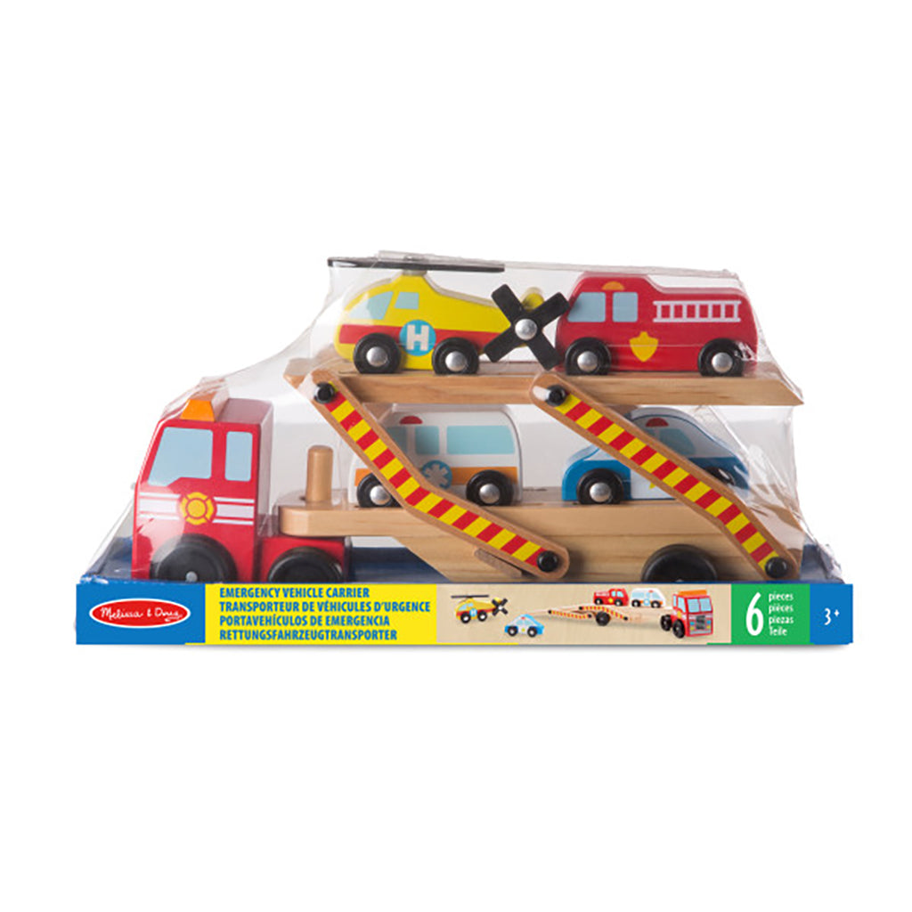 Melissa &amp; Doug Wooden Toy Cars, Rescue Vehicle Transporter