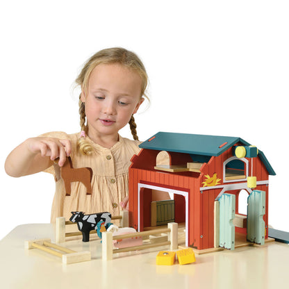 Mentari, Large Red Barn with Animals