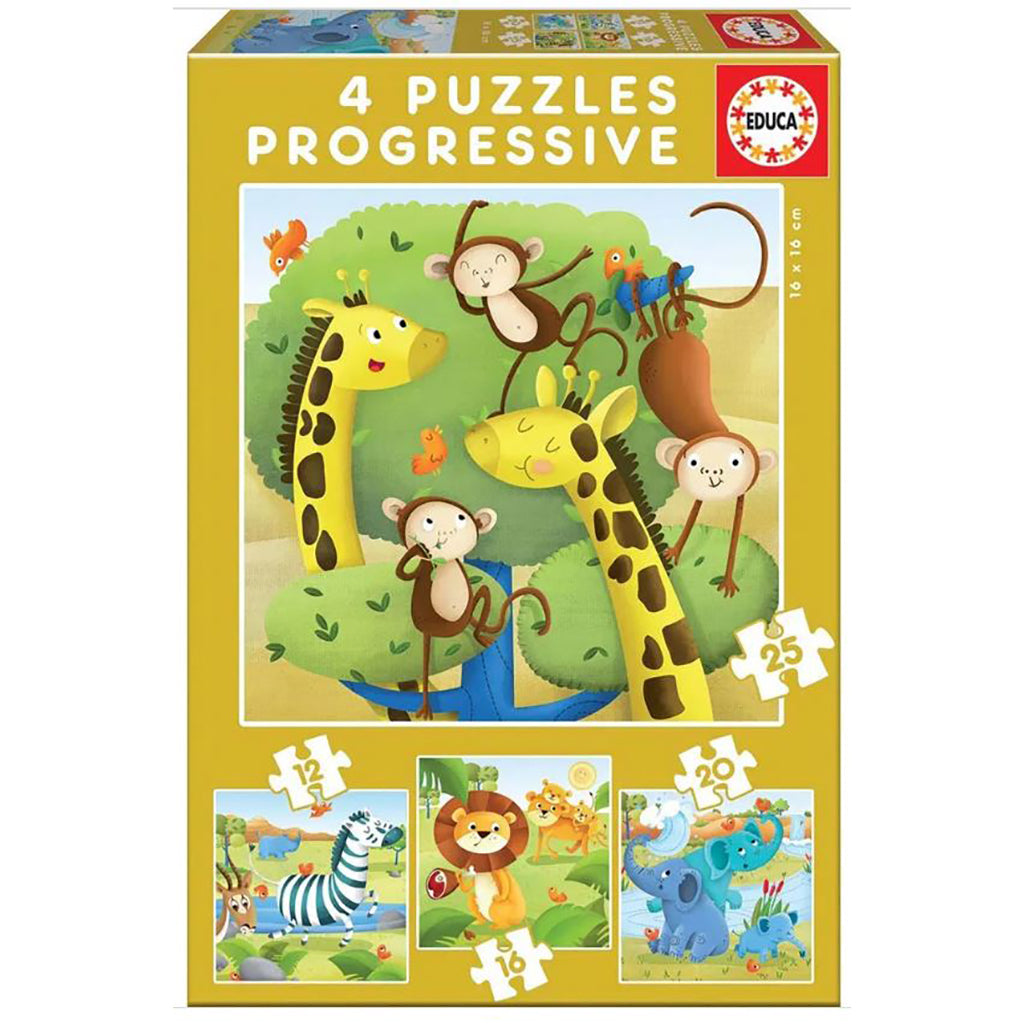 Educa Puzzle Set: Wild Animals - 4 Jigsaw Puzzles with 12, 16, 20, and 25 Pieces