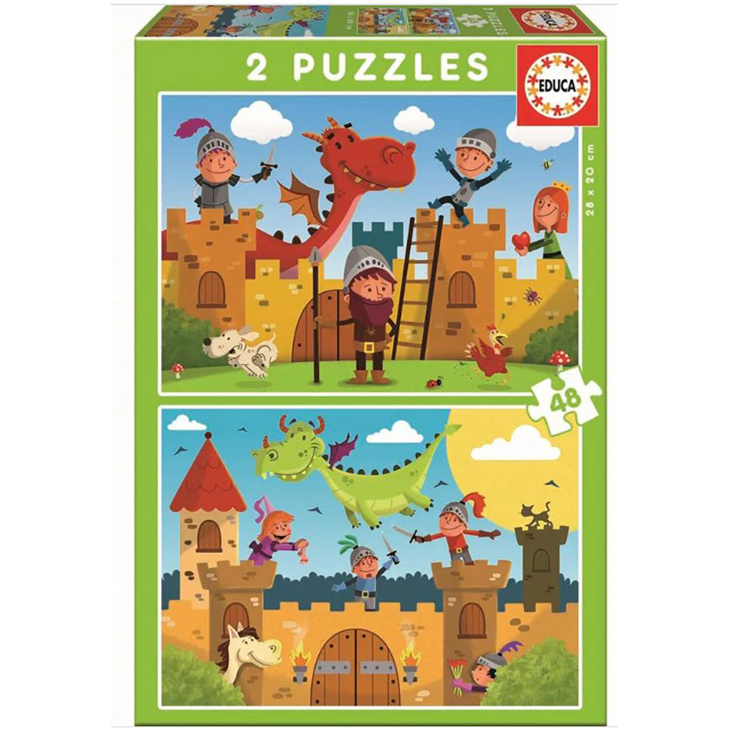 Educa Puzzle Set, 2 Puzzles – Dragons &amp; Knights, 48 Pieces