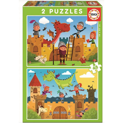 Educa Puzzle Set, 2 Puzzles – Dragons &amp; Knights, 48 Pieces