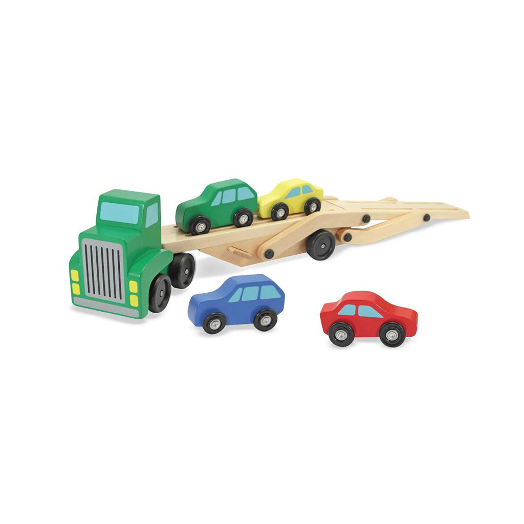 Melissa &amp; Doug Legetøjsbiler i træ, Biltransporter m 4 biler