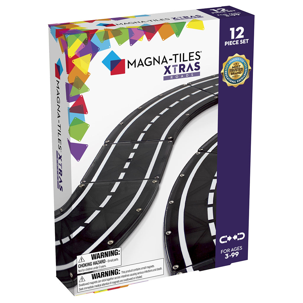 Magna-Tiles XTRAS Set with Roadway Pieces, Magnetic Building Set - 12 Pieces