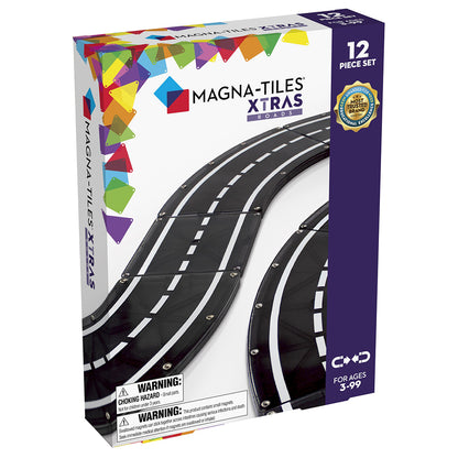 Magna-Tiles XTRAS Set with Roadway Pieces, Magnetic Building Set - 12 Pieces