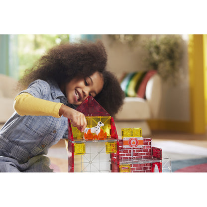 Magna-Tiles Magnetic Building Set, Fire Station with Lights and Sounds - 50 Pieces