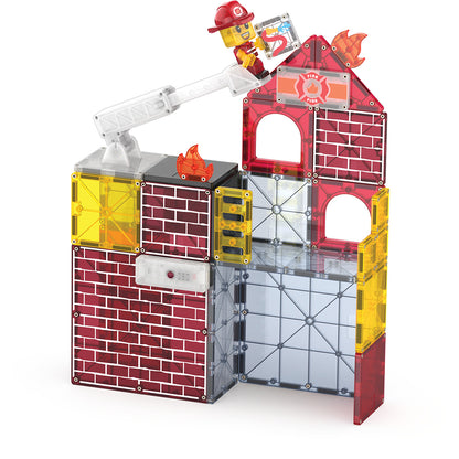 Magna-Tiles Magnetic Building Set, Fire Station with Lights and Sounds - 50 Pieces