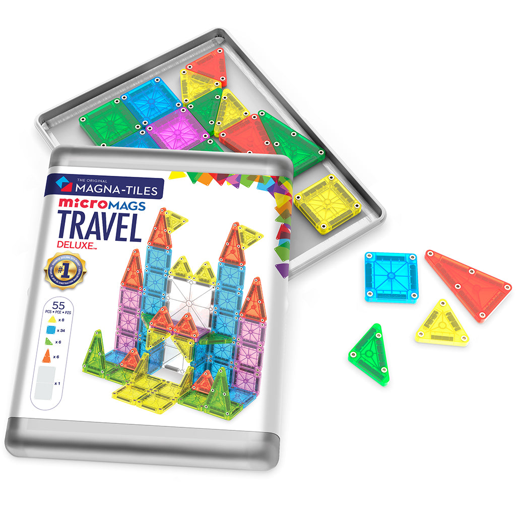 Magna-times Magnetic Building Set, microMAGS Deluxe Travel Set in Box - 55 Pieces