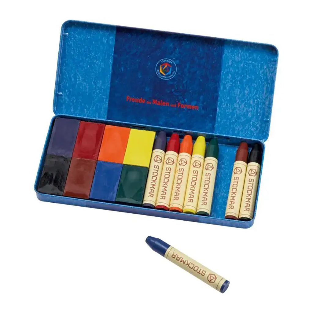 Stockmar Combination Set in Box, Beeswax Crayons, 8/8 Blocks and Pencils