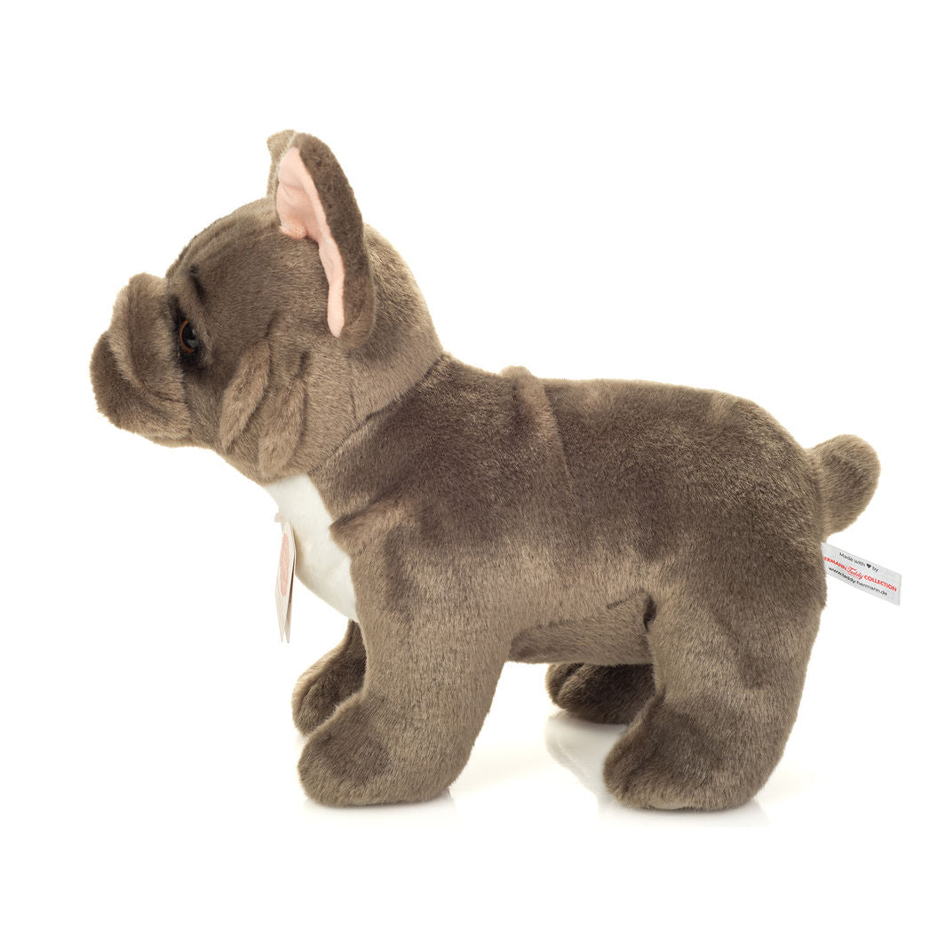 Teddy Hermann Plush, Standing French Bulldog, Gray - 30 cm