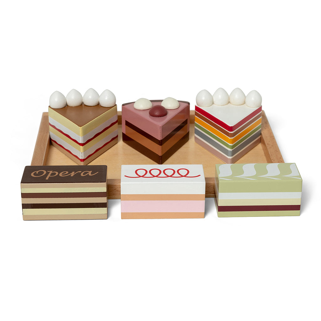 Mamamemo Wooden Play Food, Cake Slices on a Platter