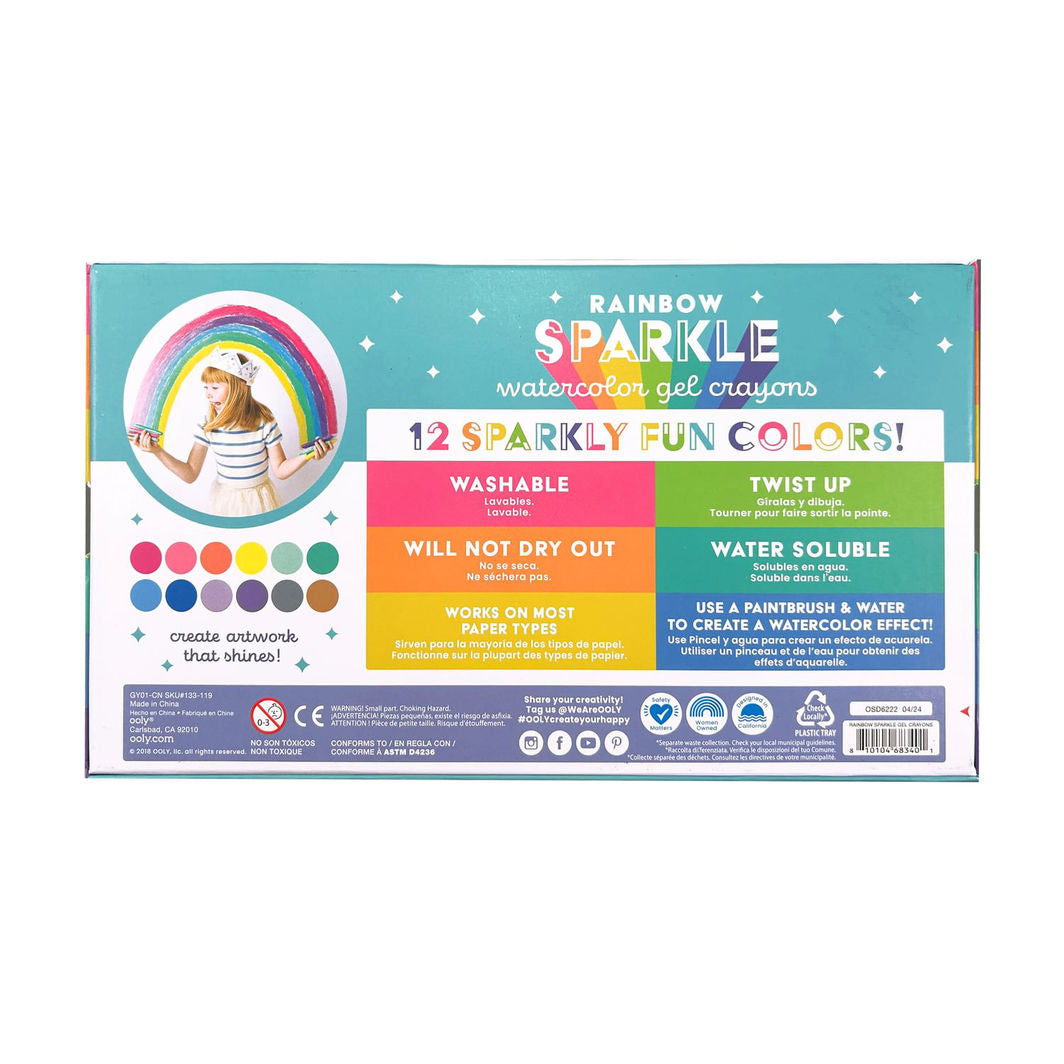 Ooly Gel Colour Crayons, Set of 12 – Rainbow Sparkle Watercolor Metallic