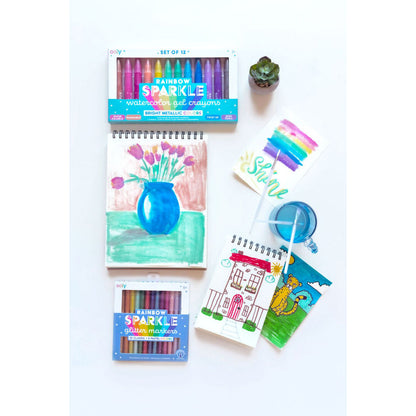 Ooly Gel Colour Crayons, Set of 12 – Rainbow Sparkle Watercolor Metallic