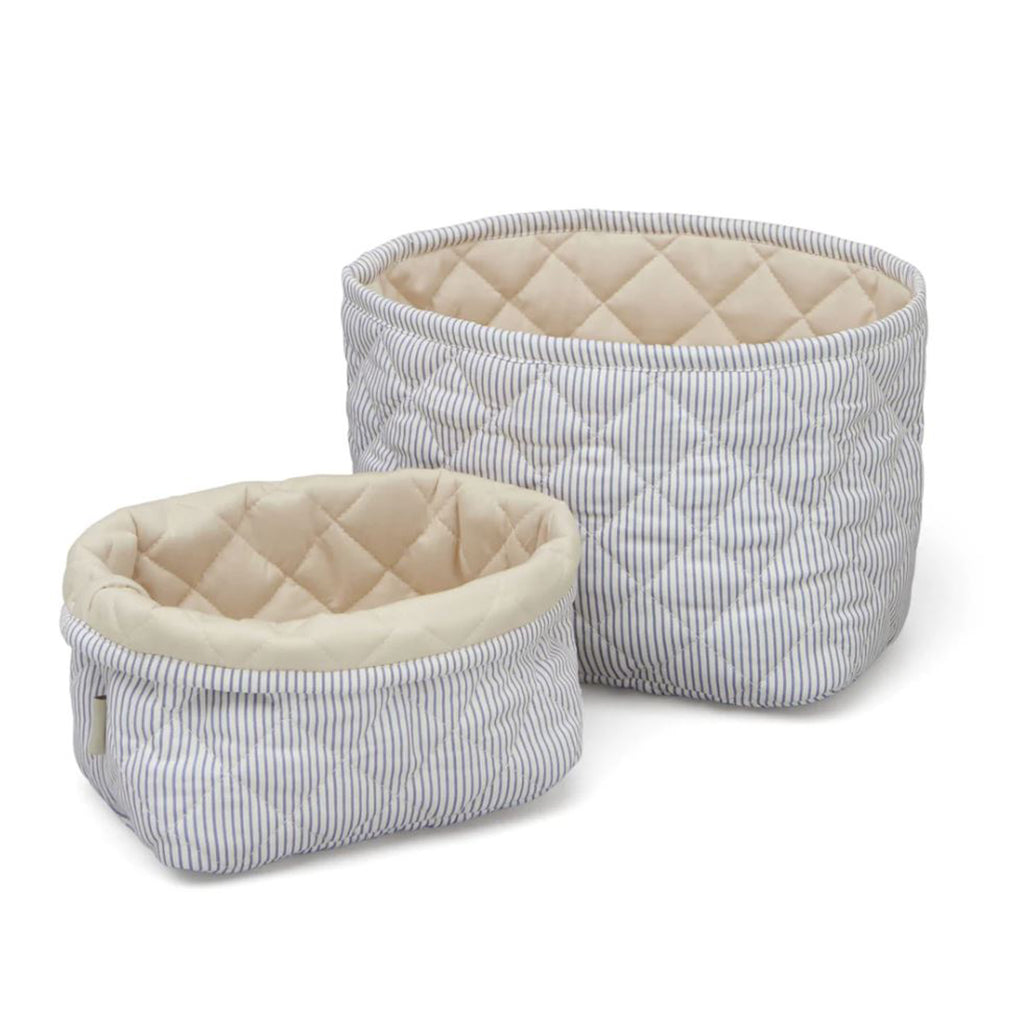 Cam Cam Quilted Fabric Storage Basket Set, 2 Sizes - Classic Stripes Blue/Praline