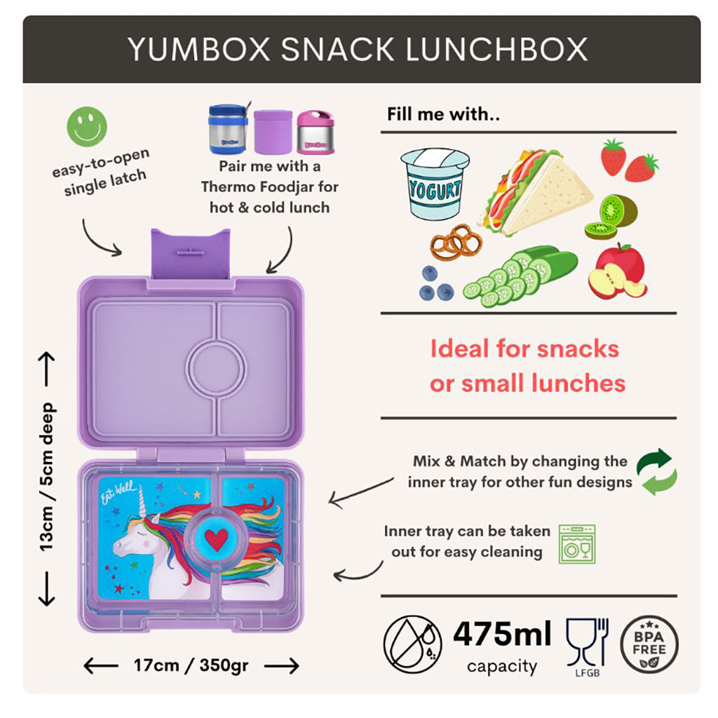 Yumbox Lunchbox with 3 Compartments, Snack - Lavender Purple/Unicorn