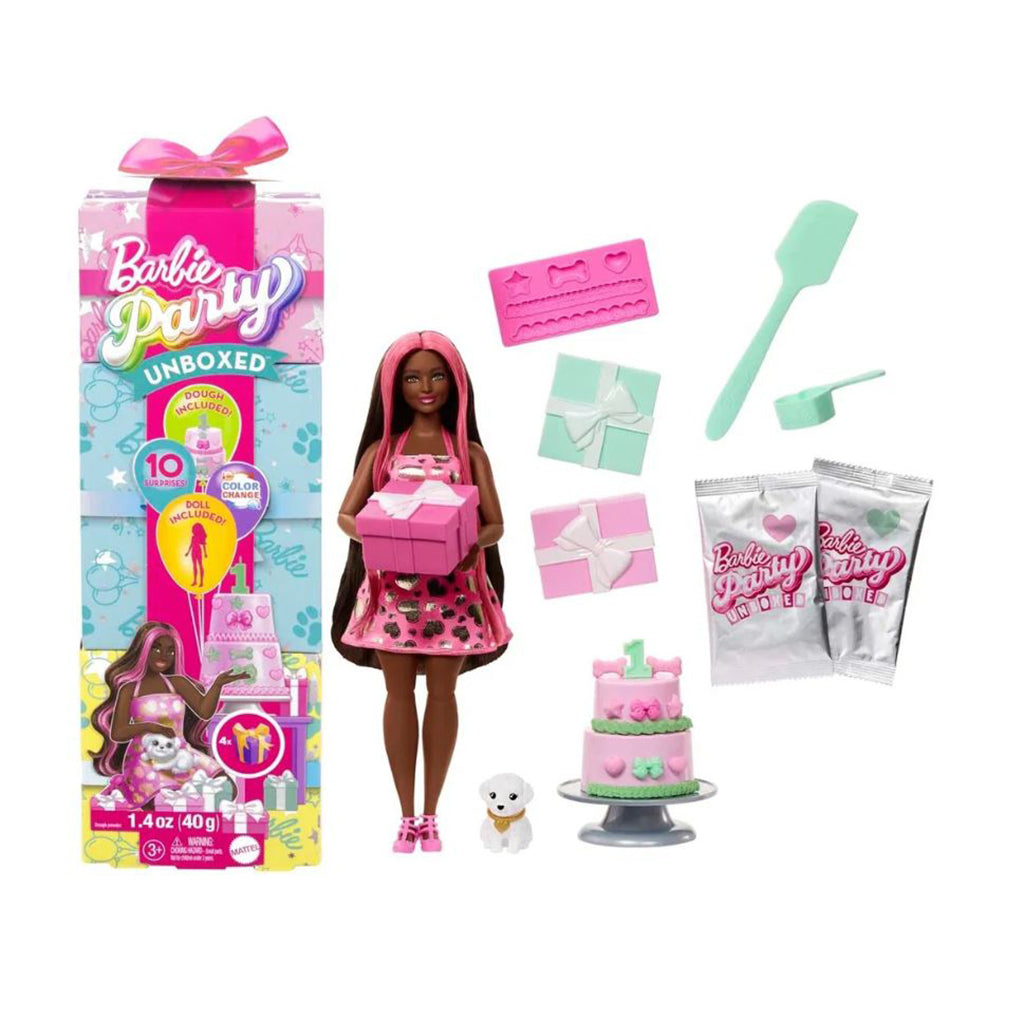 Barbie Party Unboxed Doll with Black Hair and 10 Surprises