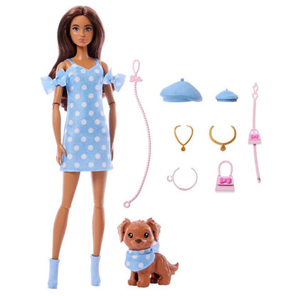 Barbie Twinning Looks Brunette Polka Dots Doll with Dog