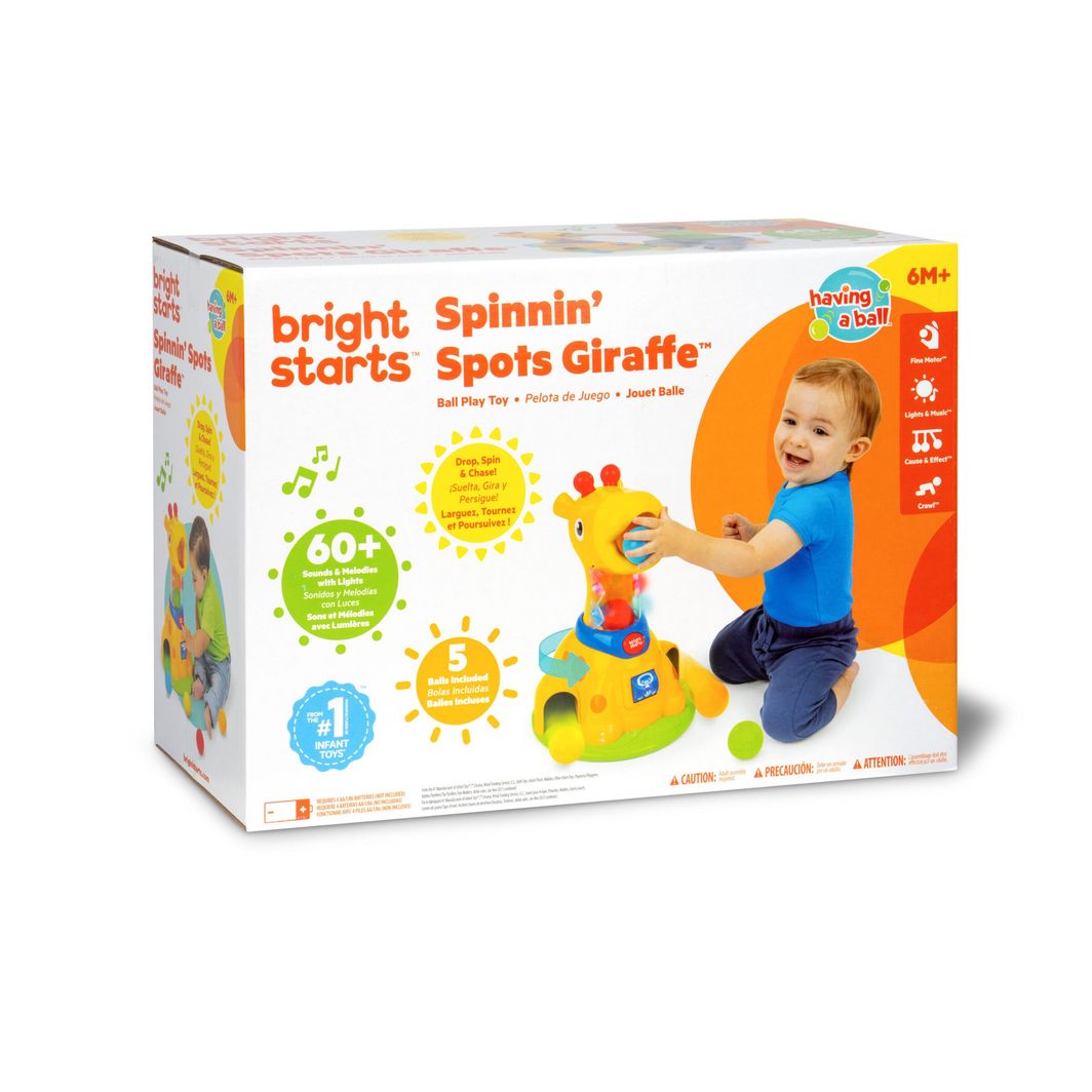 Bright Starts Baby Toy with Lights and Sounds, Spinnin’ Spots Giraffe™ Ball Game