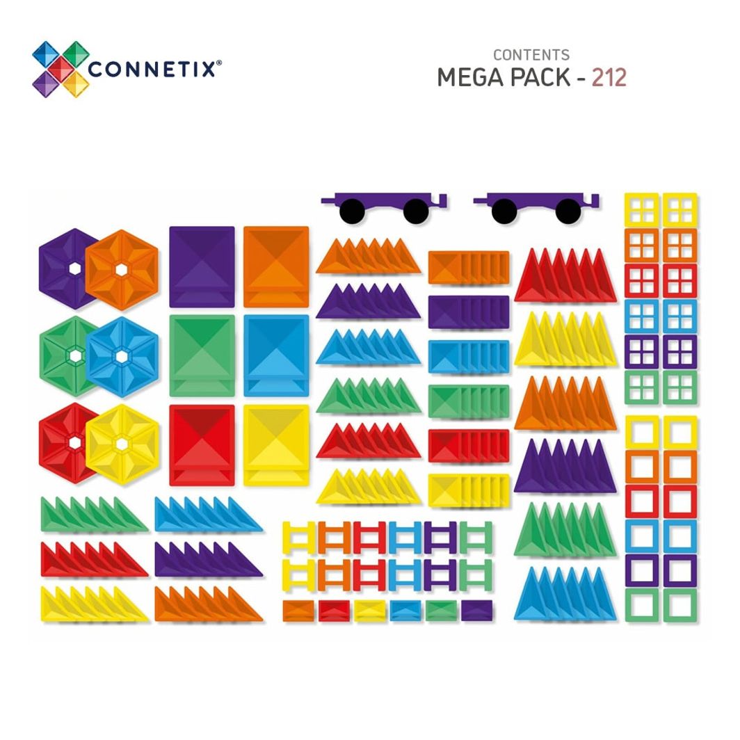 Connetix Mega Pack, Magnetic Building Set with 212 Pieces - Rainbow