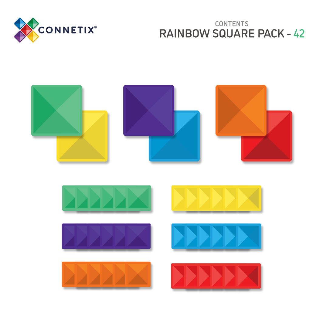 Connetix Square Pack, Magnetic Construction Set with 42 Pieces – Rainbow