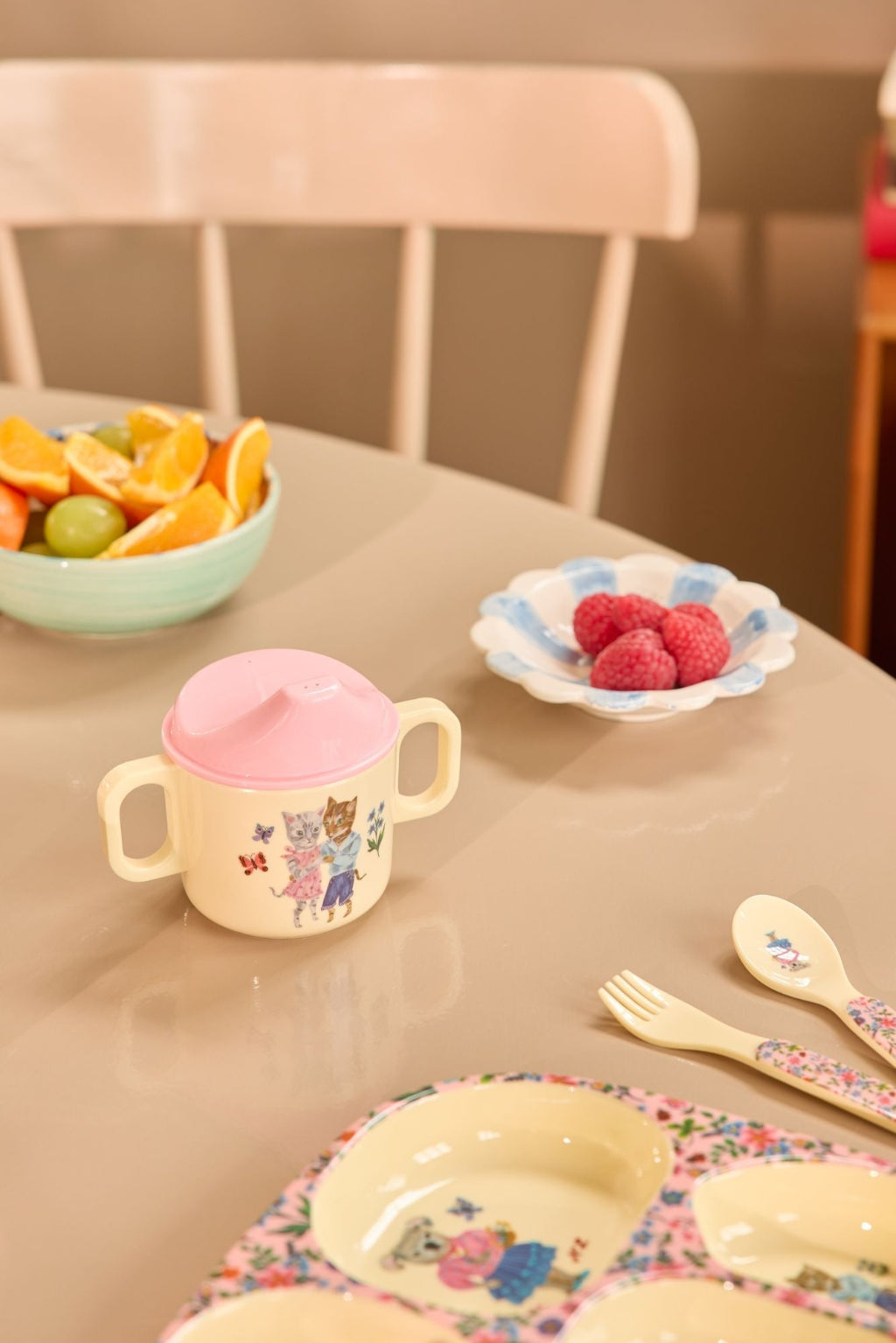 Rice Baby Mug with Two Handles, Pink - Nathalie Lété Print