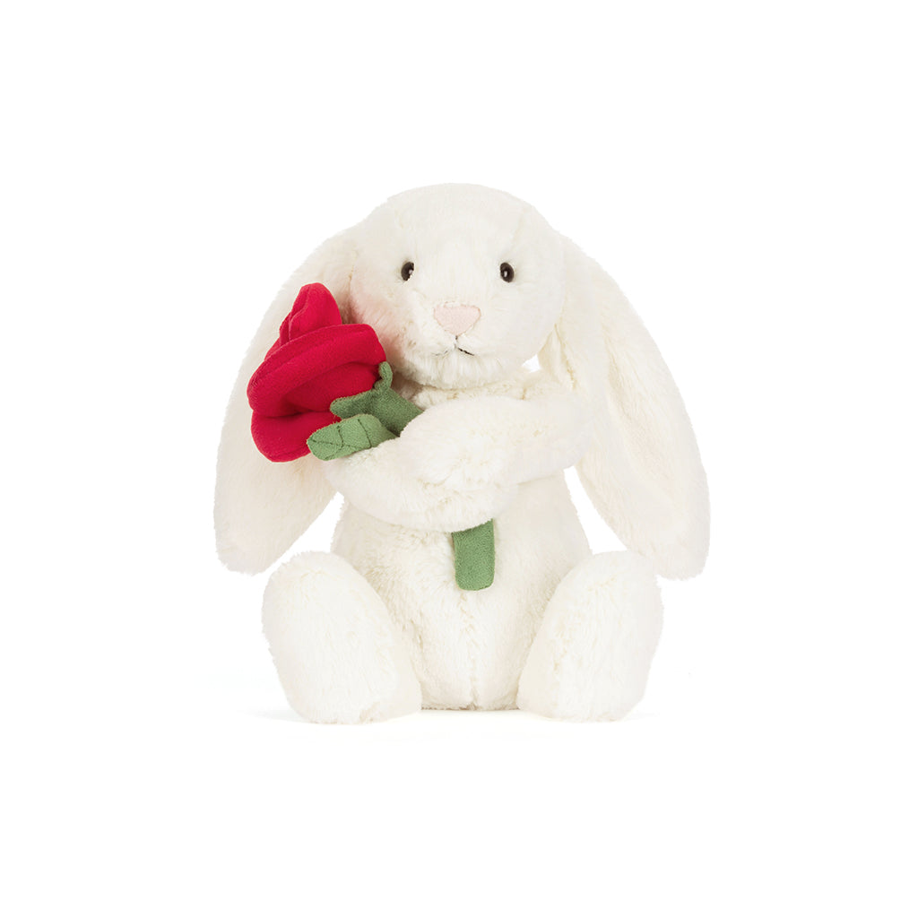 Jellycat Plush Toy, Bunny with Rose, Cream Bunny - 31 cm