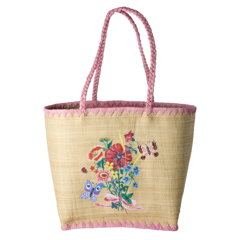 Rice Basket Bag, Large Raffia in Pink – Nathalie Lété Print
