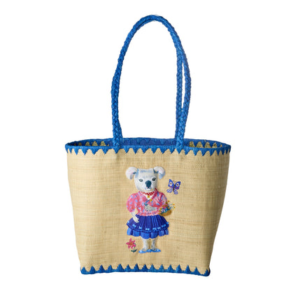 Rice Basket Bag, Medium Raffia, Blue - Nathalie Lété Print