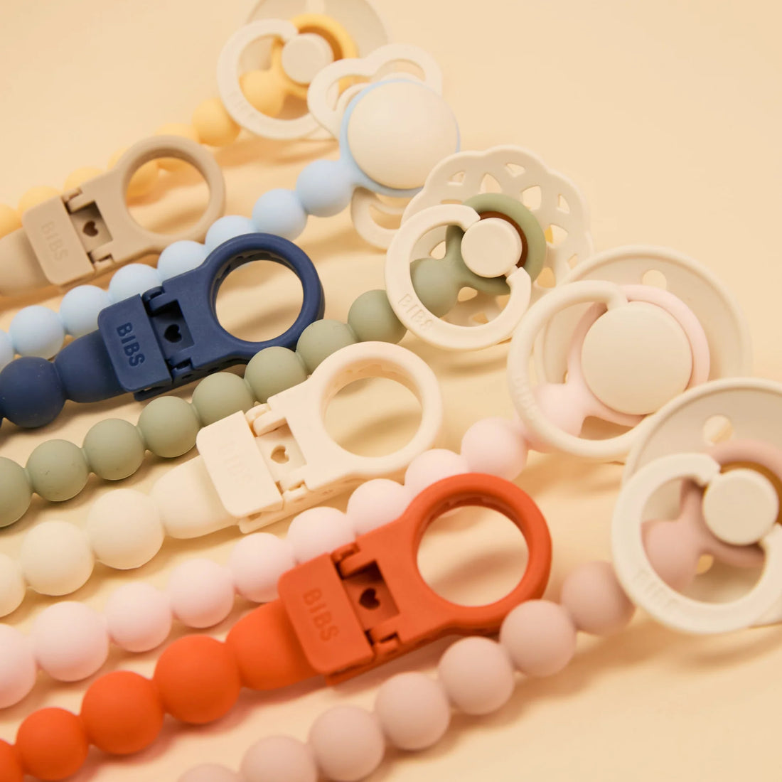 Bibs Silicone Pacifier Clip, Beaded – Steel Blue
