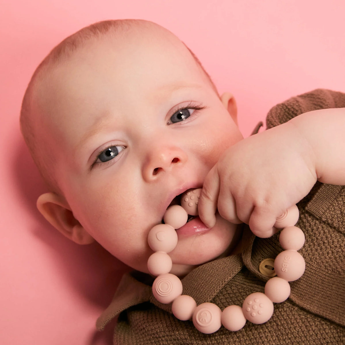 Bibs Silicone Teething Ring, Beaded - Blush