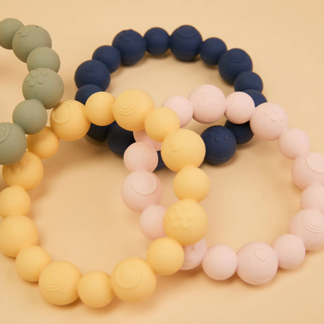 Bibs Silicone Teething Ring, Beaded – Steel Blue