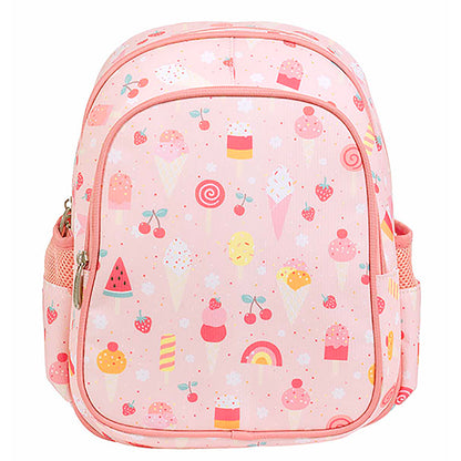 A Little Lovely Company Backpack, Insulated Front Pocket - Pink with Ice Cream Cones