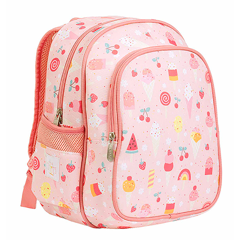 A Little Lovely Company Backpack, Insulated Front Pocket - Pink with Ice Cream Cones