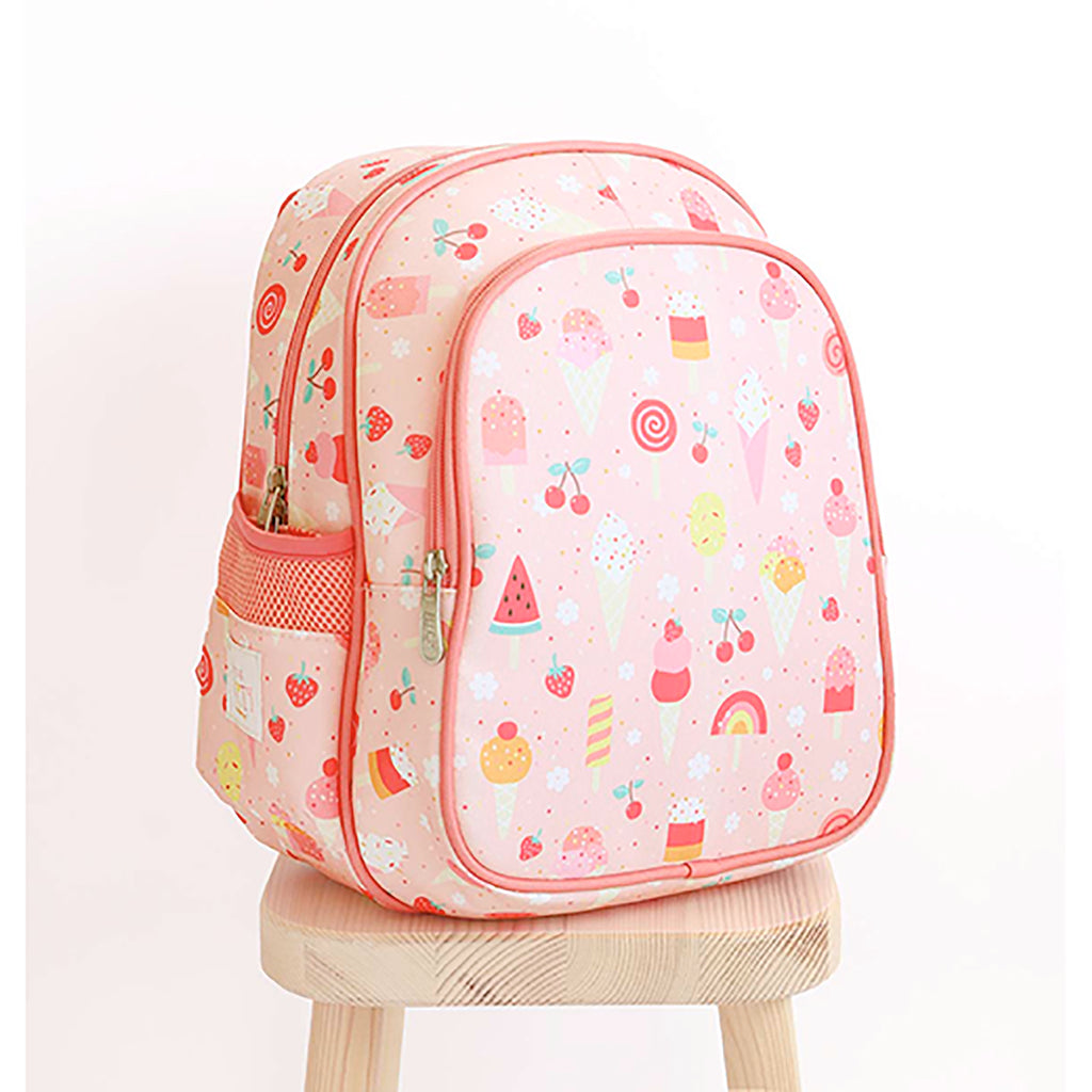A Little Lovely Company Backpack, Insulated Front Pocket - Pink with Ice Cream Cones