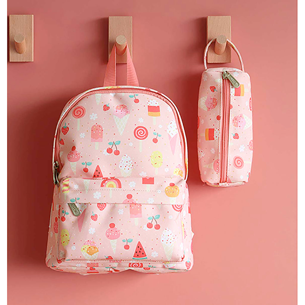 A Little Lovely Company Small Backpack – Pink with Ice Cream Cones