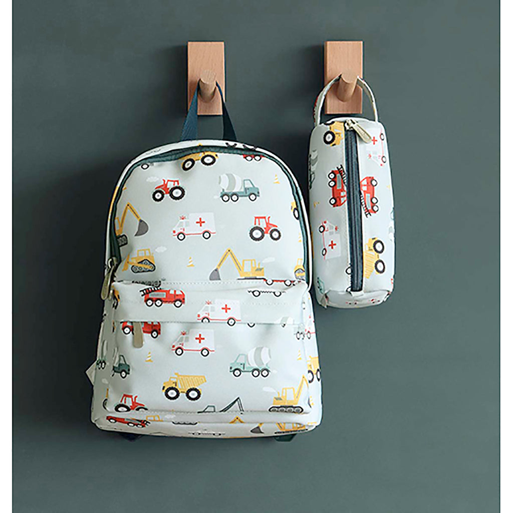 A Little Lovely Company Backpack, Small - Light Blue with Vehicles
