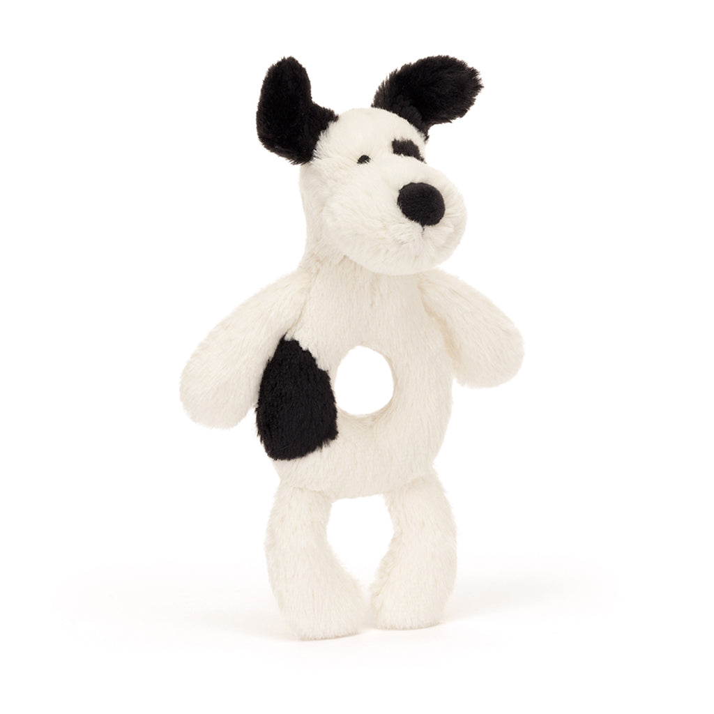 Baby Jellycat Ring Rattle, Dog, Black/Cream - 15 cm