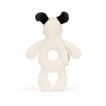 Baby Jellycat Ring Rattle, Dog, Black/Cream - 15 cm