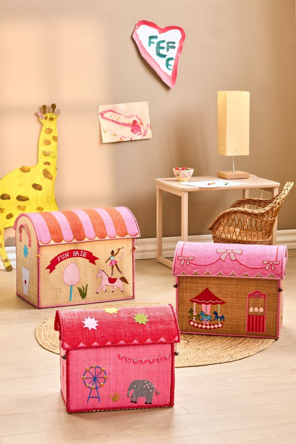 Rice Basket with Lid for Storage, Pink - Fun Fair Theme