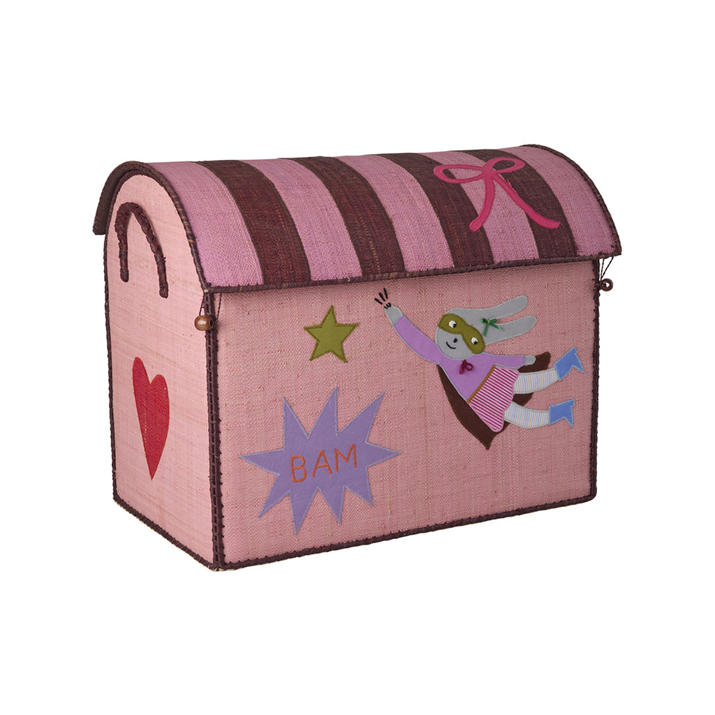 Rice Basket House for Storage, Natural - Hero Theme Pink